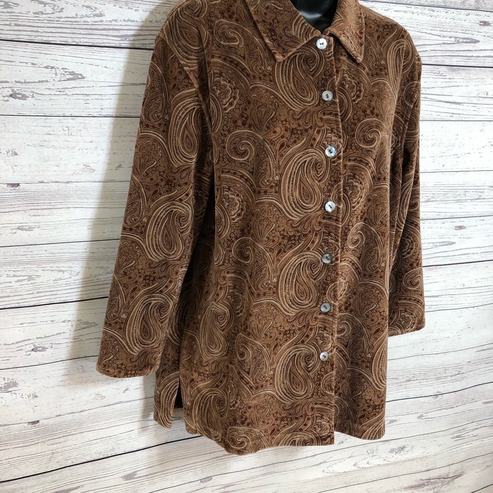 Charter Club brown paisley button up top petite PS - Picture 3 of 8